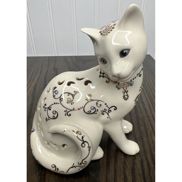 Lenox Other - LENOX Jewels Of Light Cat Figurine 4.5" Curled Tail Blue Eyes Jeweled EUC!